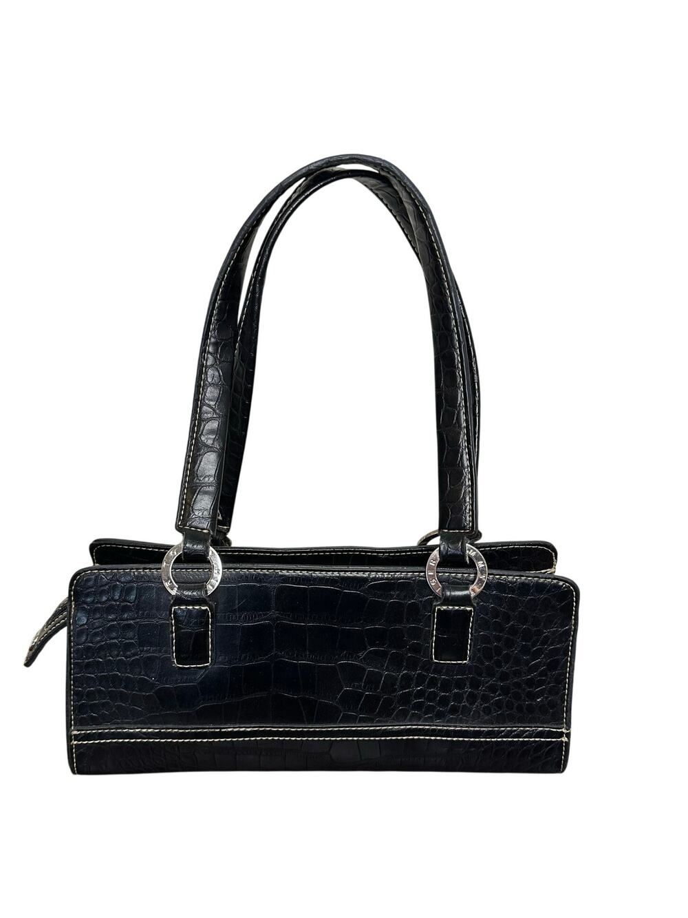 Tommy Hilfiger Y2K Black Baguette Croc Embossed Small Shoulder Purse